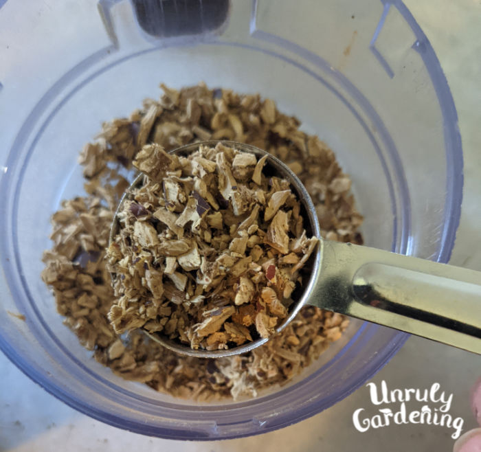 dried mushrooms that have been pulverized in coffee grinder